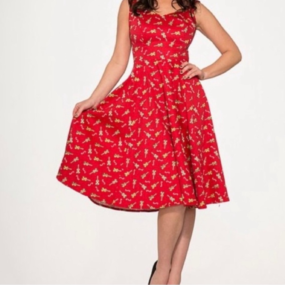 Hearts and Roses Red Lace Up Back Dress with Violins